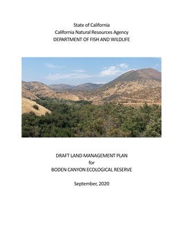 DRAFT LAND MANAGEMENT PLAN for BODEN CANYON ECOLOGICAL RESERVE