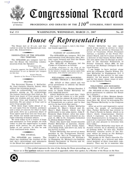 Congressional Record United States Th of America PROCEEDINGS and DEBATES of the 110 CONGRESS, FIRST SESSION