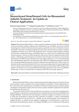 Mesenchymal Stem/Stromal Cells for Rheumatoid Arthritis Treatment: an Update on Clinical Applications