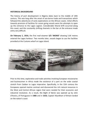 HISTORICAL BACKGROUND the History of Port Development In