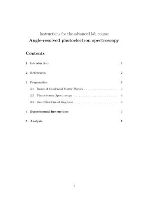 Instructions for the Advanced Lab Course Angle-Resolved Photoelectron Spectroscopy Contents