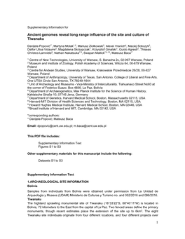 1 Ancient Genomes Reveal Long Range Influence of the Site and Culture of Tiwanaku
