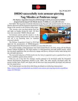 DRDO Successfully Tests Armour-Piercing Nag Missiles At