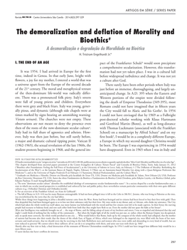 The Demoralization and Deflation of Morality and Bioethics# a Desmoralização E Degradação Da Moralidade Na Bioética H