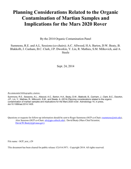 Planning Considerations Related to the Organic Contamination of Martian Samples and Implications for the Mars 2020 Rover