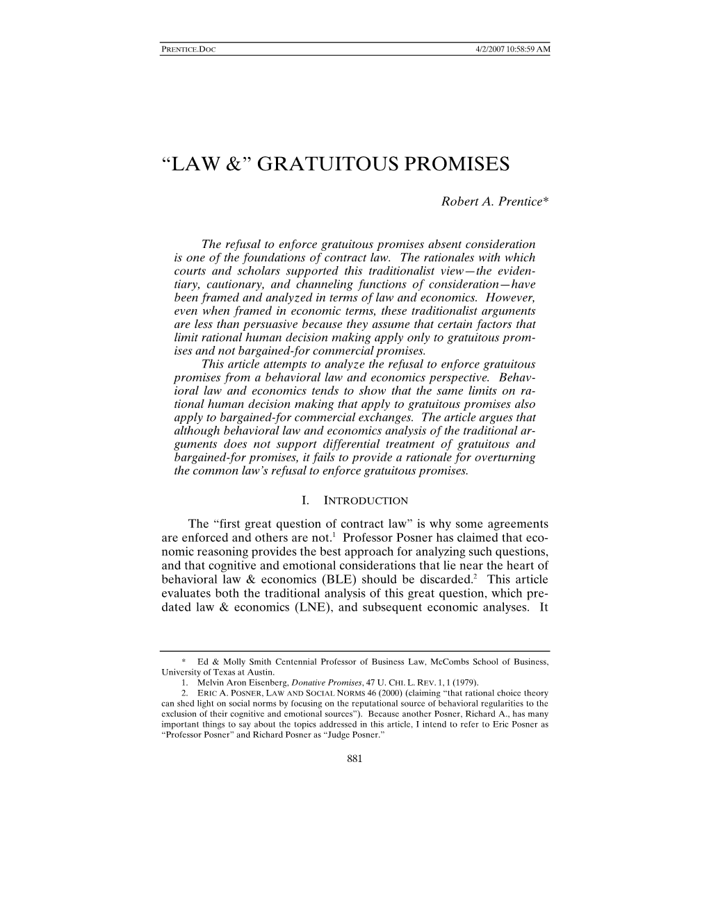 “Law &” Gratuitous Promises