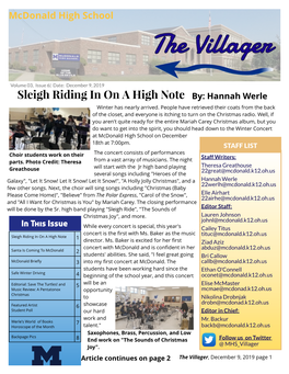 Sleigh Riding in on a High Note By: Hannah Werle Winter Has Nearly Arrived