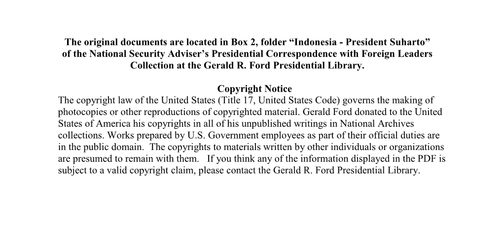 Indonesia - President Suharto” of the National Security Adviser’S Presidential Correspondence with Foreign Leaders Collection at the Gerald R