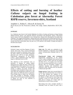 Effects of Cutting and Burning of Heather Calluna Vulgaris on Fungal Fruiting in Caledonian Pine Forest at Abernethy Forest RSPB Reserve, Inverness-Shire, Scotland