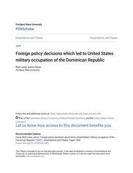 Foreign Policy Decisions Which Led to United States Military Occupation of the Dominican Republic