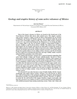 Geology and Eruptive History of Some Active Volcanoes of México