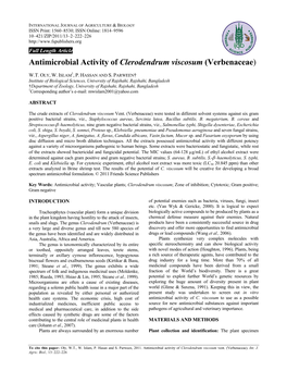 Antimicrobial Activity of Clerodendrum Viscosum (Verbenaceae)