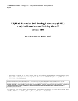 UF/IFAS Extension Soil Testing Laboratory (ESTL) Analytical Procedures and Training Manual1 Circular 1248