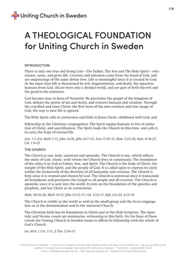 A THEOLOGICAL FOUNDATION for Uniting Church in Sweden