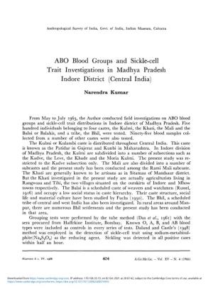 ABO Blood Groups and Sickle-Cell Trait Investigations in Madhya Pradesh Indore District (Central India)