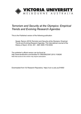 Terrorism and Security at the Olympics: Empirical Trends and Evolving Research Agendas