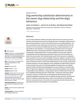Dog Ownership Satisfaction Determinants in the Owner-Dog Relationship and the Dog’S Behaviour