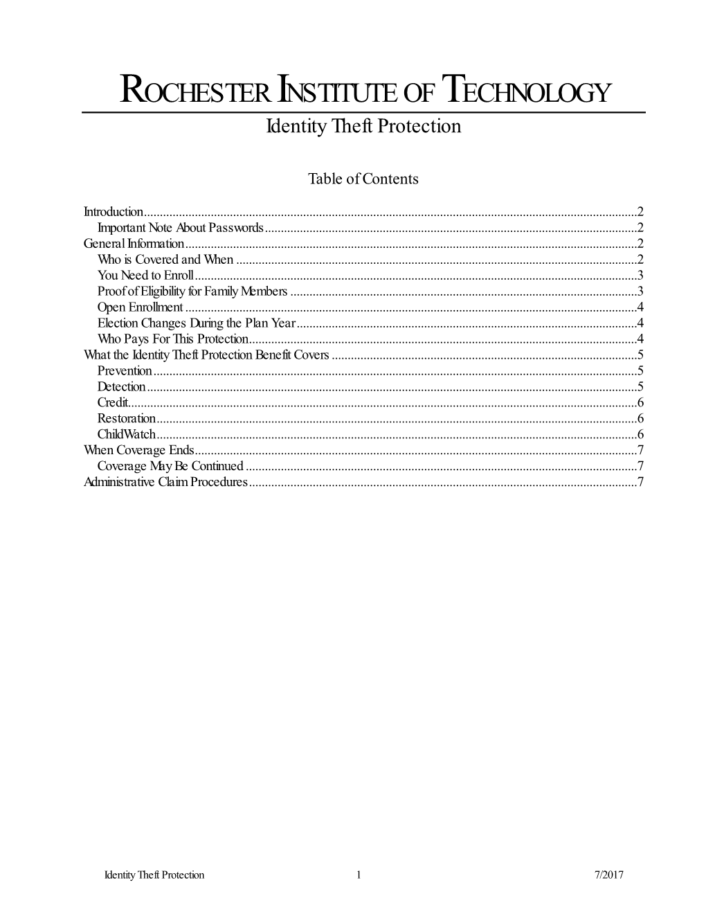 Identity Theft Protection Summary