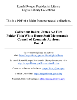 Baker, James A.: Files Folder Title: White House Staff Memoranda – Council of Economic Advisors Box: 4