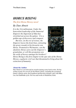 HORUS RISING the First Horus Heresy Novel by Dan Abnett It Is the 31St Millennium