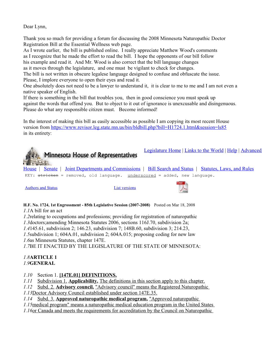 Leslie Vilensky Said: Today, April 7, 2008, You Sent out a Mass Email Marshaling Opposition