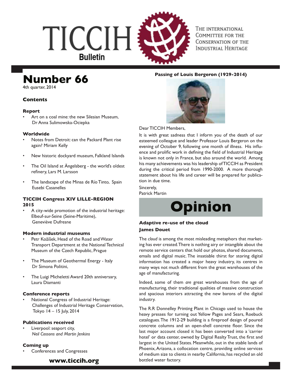 TICCIH Bulletin Number 66, 4Th Quarter 2014