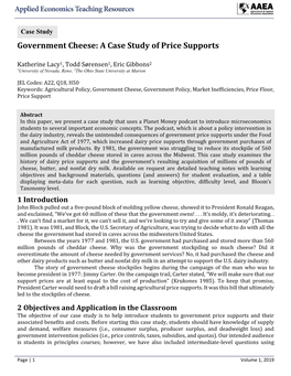 Government Cheese: a Case Study of Price Supports