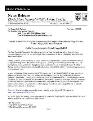 News Release Rhode Island National Wildlife Refuge Complex Block Island NWR  John H