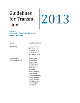 Guidelines for Transfusions