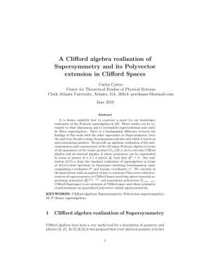 A Clifford Algebra Realization of Supersymmetry and Its Polyvector