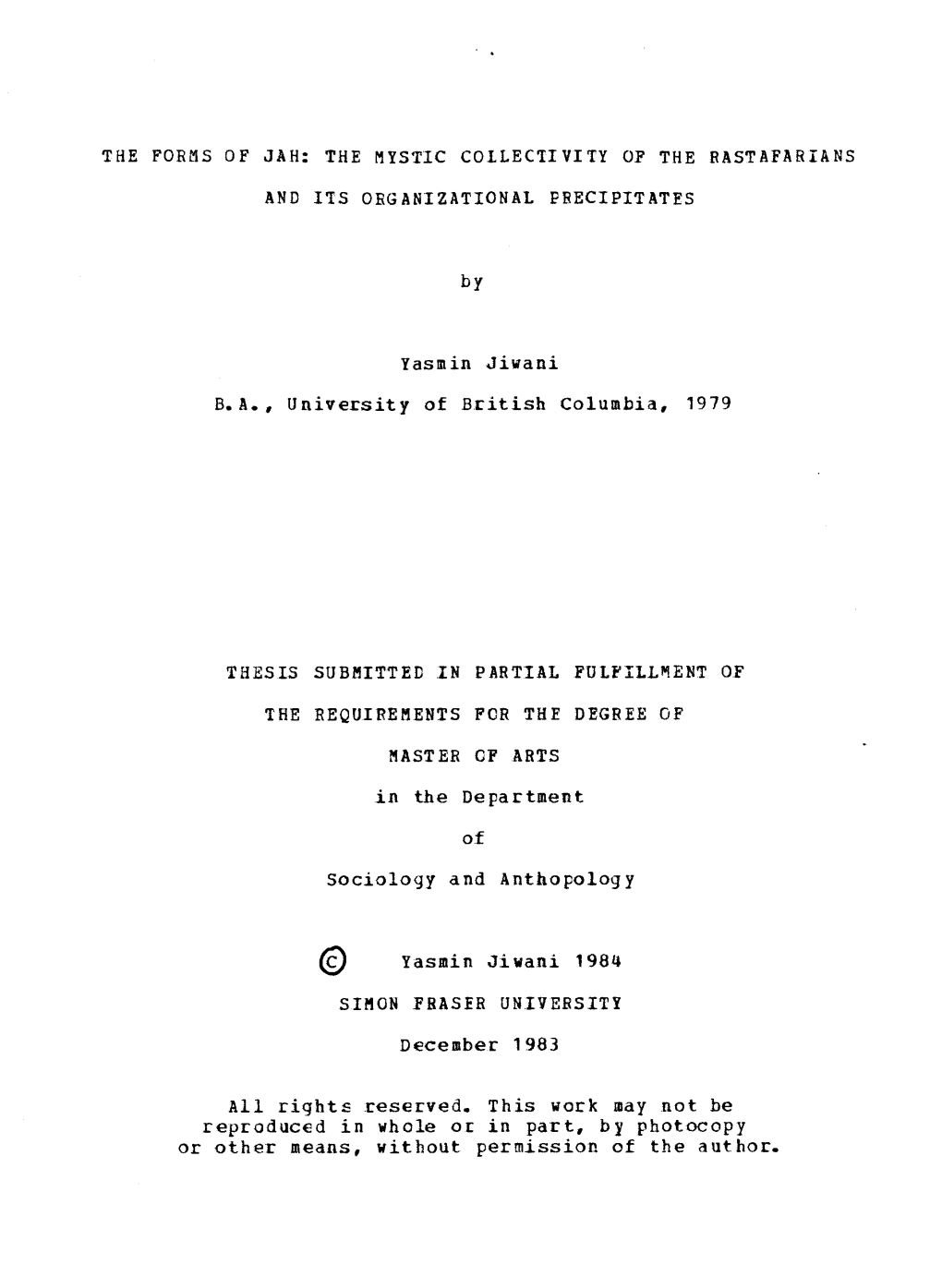 The Forms of Jah : the Mystic Collectivity of the Rastafarians And