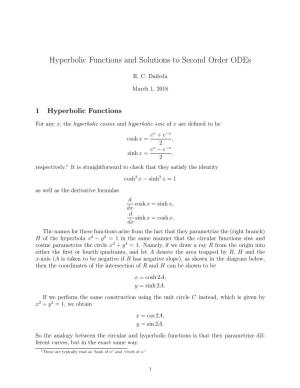 Hyperbolic Functions and Solutions to Second Order Odes