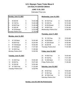 U.S. Olympic Team Trials Wave II CHI HEALTH CENTER OMAHA JUNE 13-20, 2021 Estimated Time Line