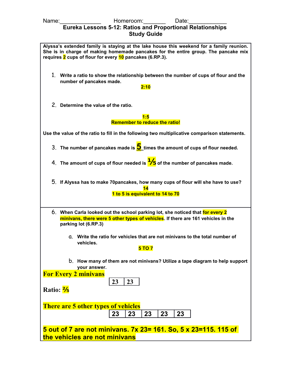 Eureka Lessons 5-12: Ratios and Proportional Relationships