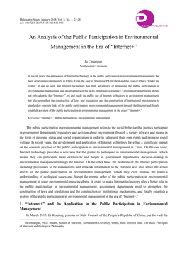 An Analysis of the Public Participation in Environmental Management in the Era of “Internet+”