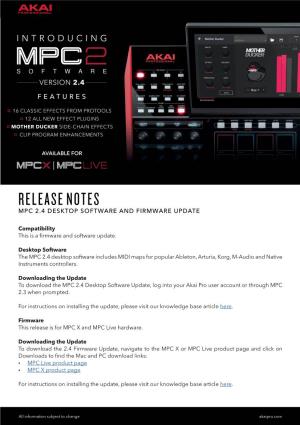 Release Notes Mpc 2.4 Desktop Software and Firmware Update
