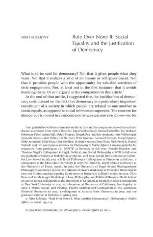 Rule Over None II: Social Equality and the Justification of Democracy