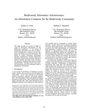 Biodiversity Informatics Infrastructure: an Information Commons for the Biodiversity Community