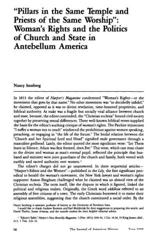 ': Woman's Rights and the Politics of Church and State in Antebellum America