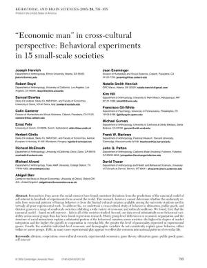 “Economic Man” in Cross-Cultural Perspective: Behavioral Experiments in 15 Small-Scale Societies