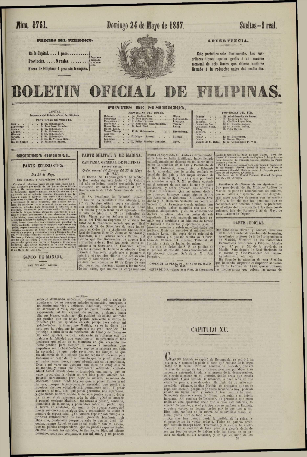 Jfúm, 1761. Domingo 24 De Hayo De 1857. Aeltos-L Real