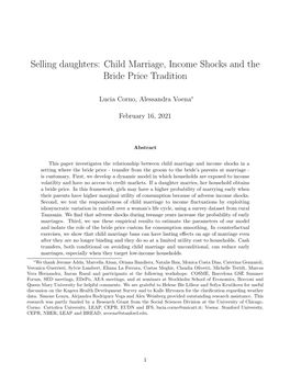 Child Marriage, Income Shocks and the Bride Price Tradition