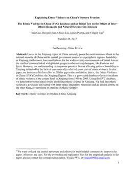 The Ethnic Violence in China (EVC) Database and an Initial Test on the Effects of Inter- Ethnic Inequality and Natural Resources in Xinjiang