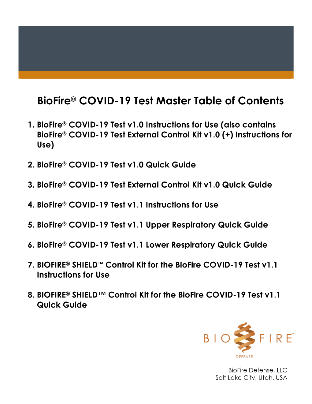 Biofire COVID-19 Test V1.1 Instructions for Use