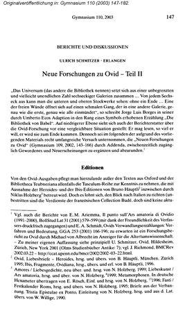 Neue Forschungen Zu Ovid - Teil II