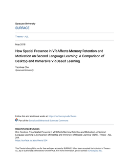 How Spatial Presence in VR Affects Memory Retention and Motivation on Second Language Learning: a Comparison of Desktop and Immersive VR-Based Learning