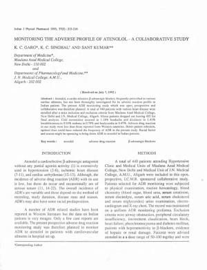 MONITORING the ADVERSE PROFILE of ATENOLOL -A Collaborative STUDY