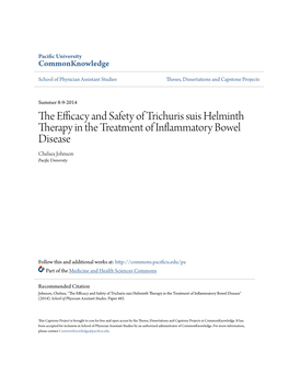 The Efficacy and Safety of Trichuris Suis Helminth Therapy in the Treatment of Inflammatory Bowel Disease" (2014)