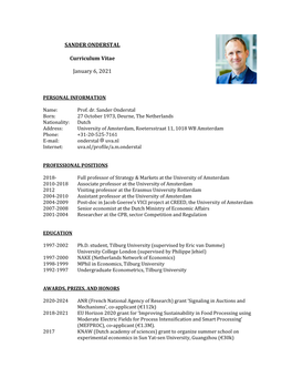 SANDER ONDERSTAL Curriculum Vitae January 6, 2021