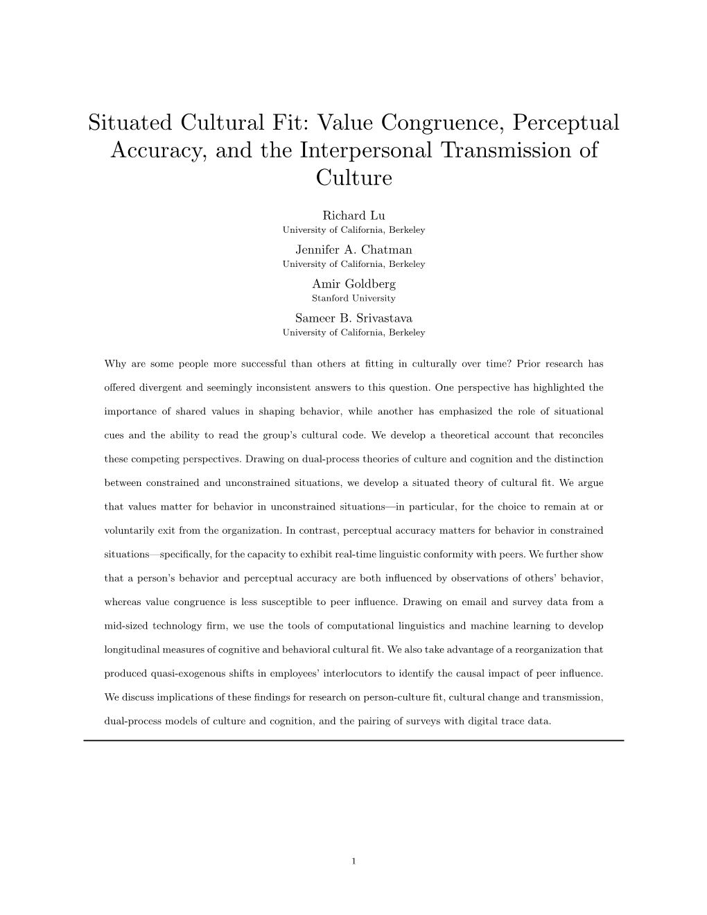 Value Congruence, Perceptual Accuracy, and the Interpersonal Transmission of Culture